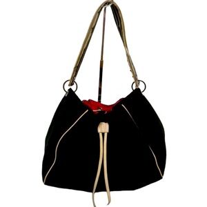 Kate Spade New York Black/Red Canvas Drawstring Purse Handbag‎